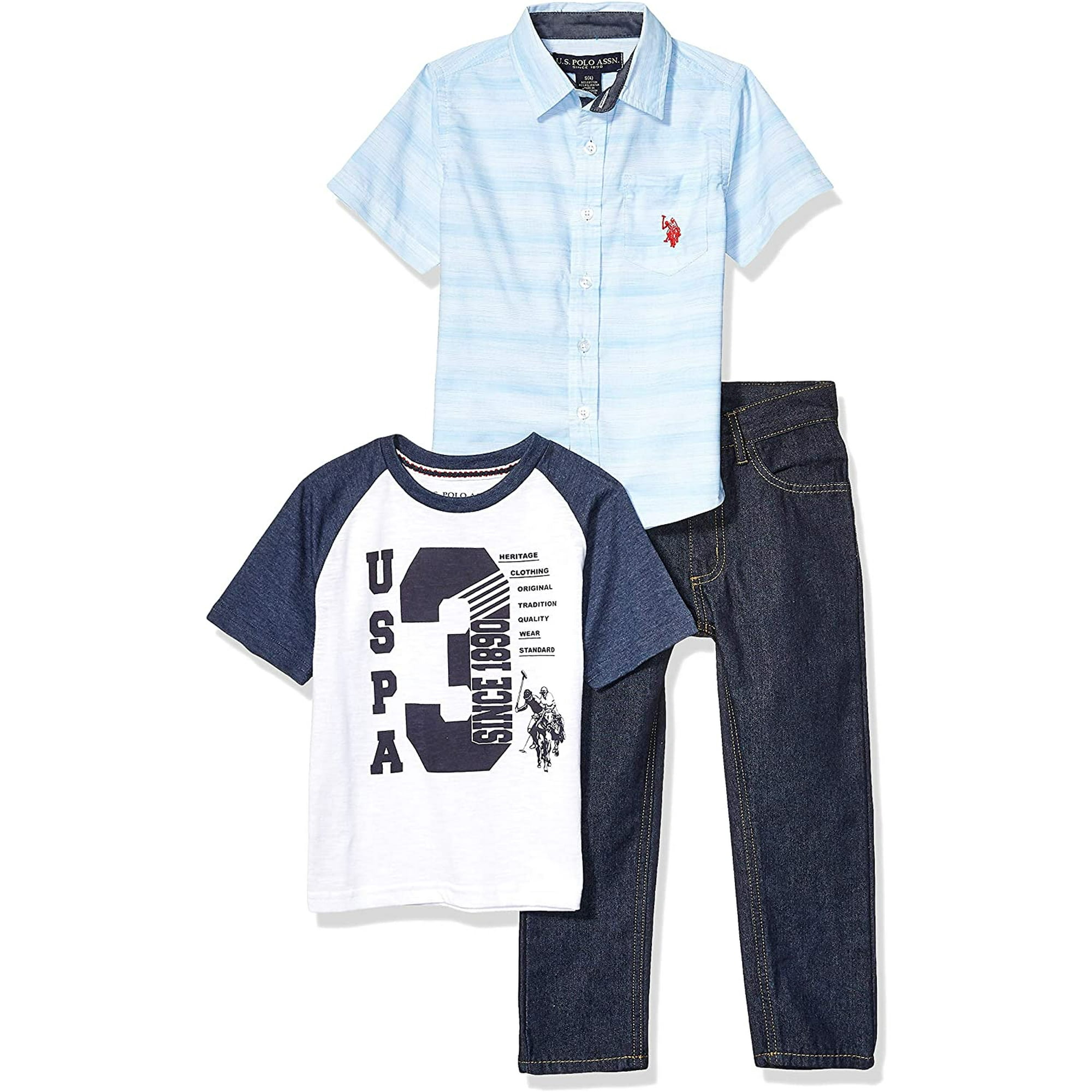 and Denim Jean Set T-Shirt Little Boys 3 Piece Short Sleeve Shirt Polo Assn U.S